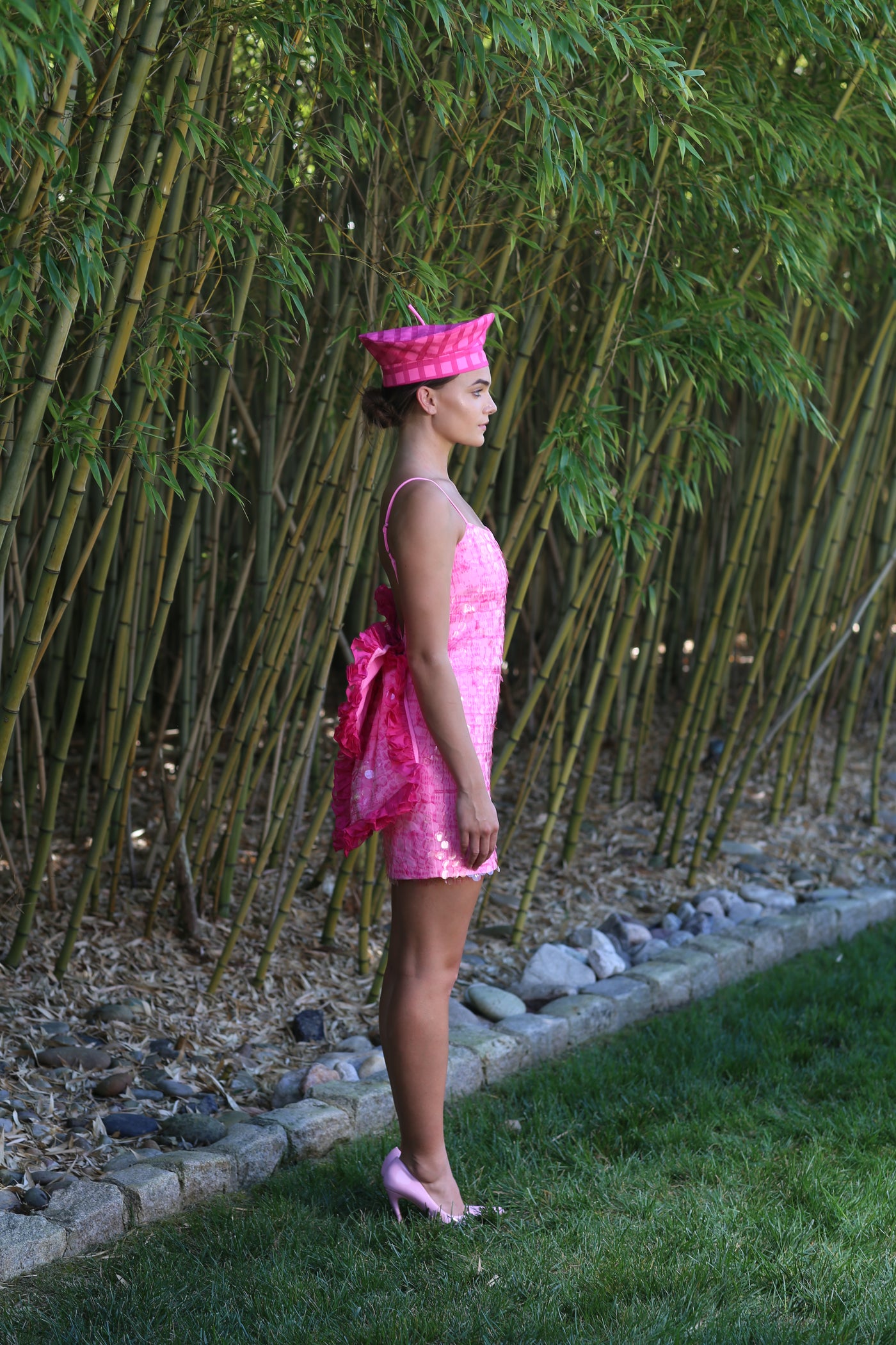 Dahlia Bow Back Dress Pink Sequin
